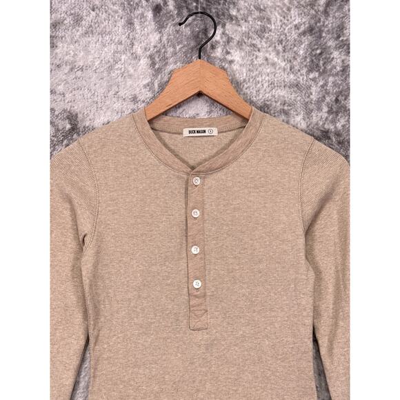 Buck Mason Beige Long Sleeve Henley Top - Picture 2 of 8